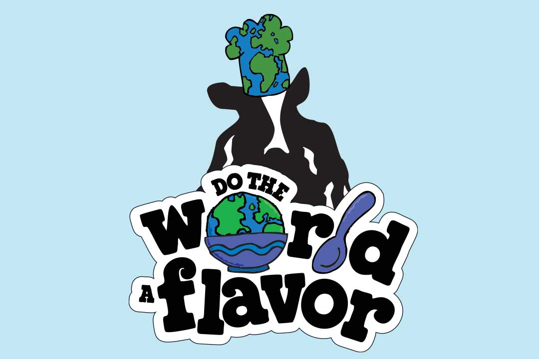 ‘온 세상에 선사하는 새로운 맛(Do the World flavor)’이라고 쓰인 표지판과 우디